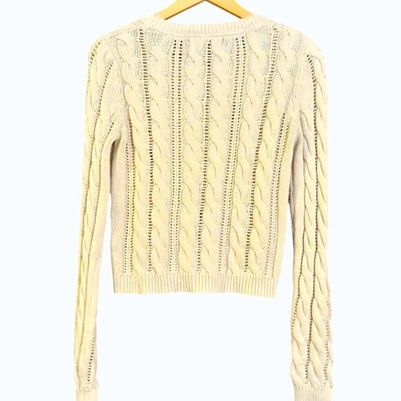 KAISELY Cream Cotton Blend Cable Knit Crew Neck Sweater - Picture 2 of 10